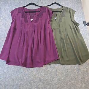 PAIR of danierainn Blouse Plus Size 2X 1 Plum and 1 Olive Green Lattice Crochet
